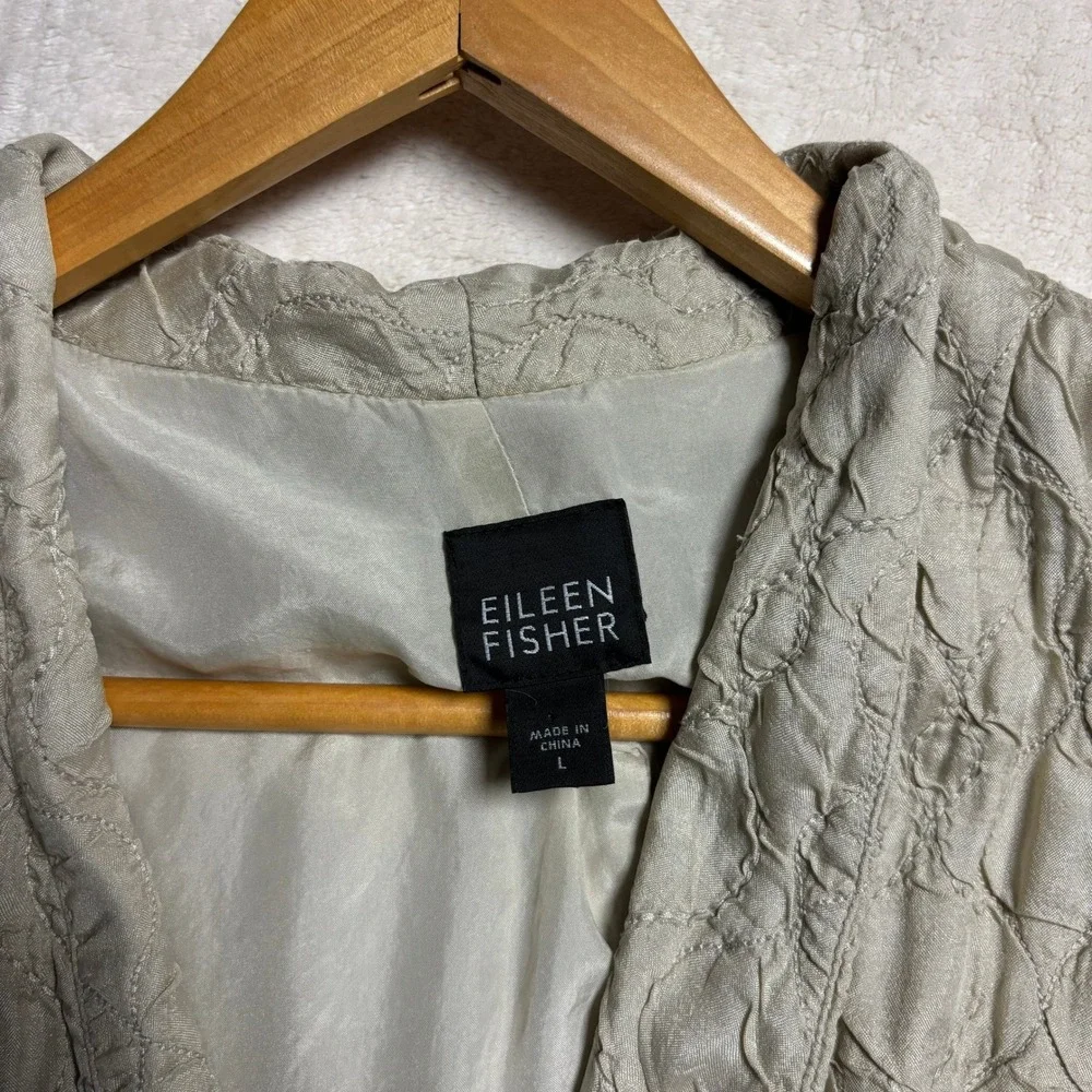 Eileen Fisher Womens Textured Jacket Beige‎ Button Front Size L Blazer Lagenook - Picture 7 of 14